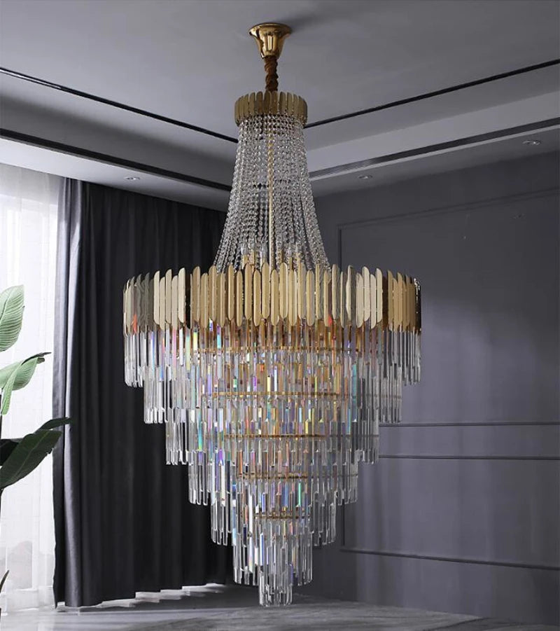 Large crystal chandelier gold luxury villa living room decoration LED chandelier