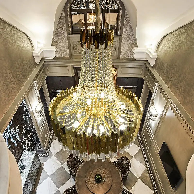 Large crystal chandelier gold luxury villa living room decoration LED chandelier