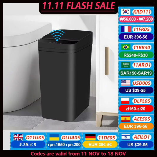 Bathroom Touchless Trash,12L Motion Sensor-Activated Trash Can with Lid,Automatic Kitchen Trash for Office,Living Room,Bedroom